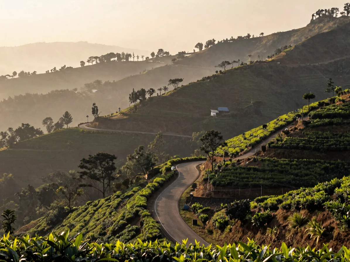 Editorial travel photograph of a misty Western Ghats hill station
